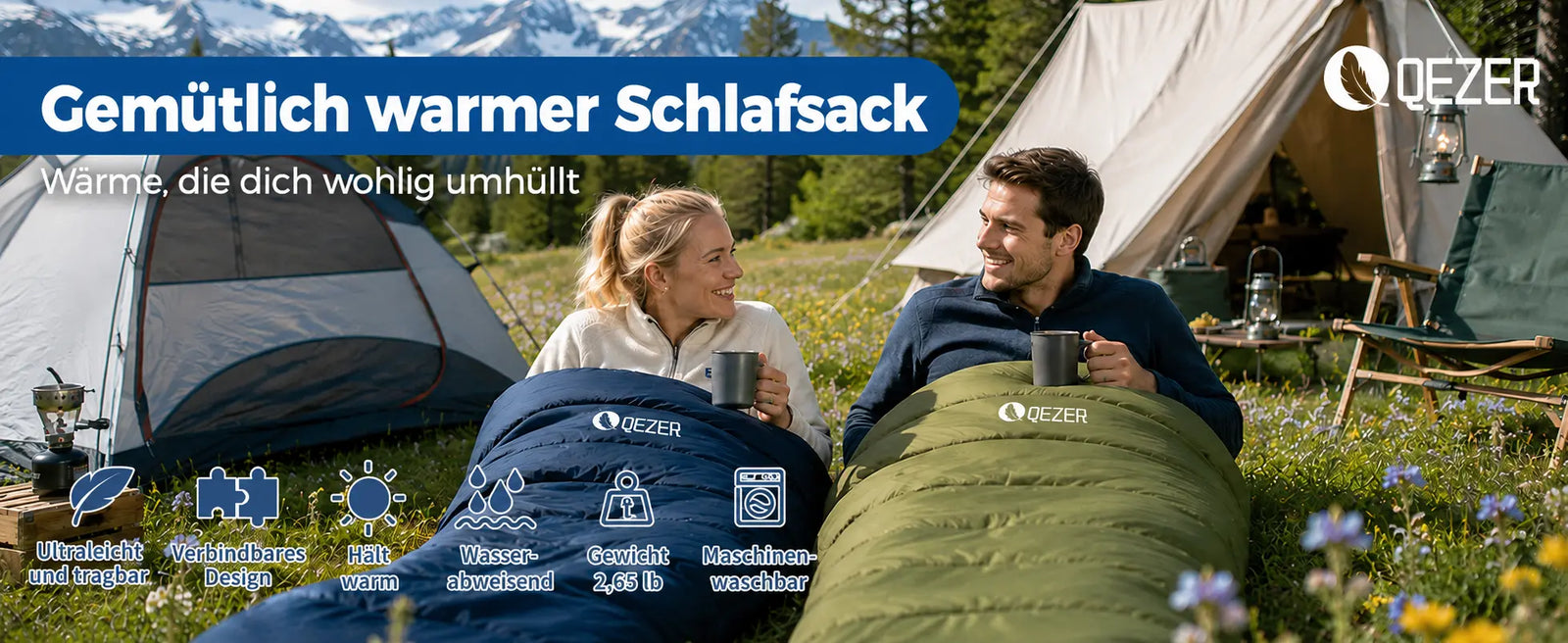 QEZER 3-Season Lightweight Sleeping Bag | Machine Washable Camping Sleeping Bag Detailbild 1