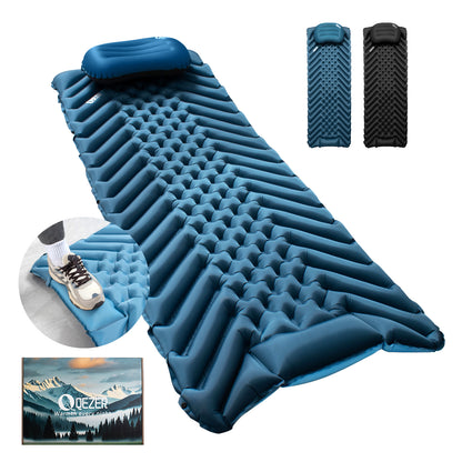 QEZER Ultralight Inflatable Sleeping Pad with Pillow for Camping Backpacking