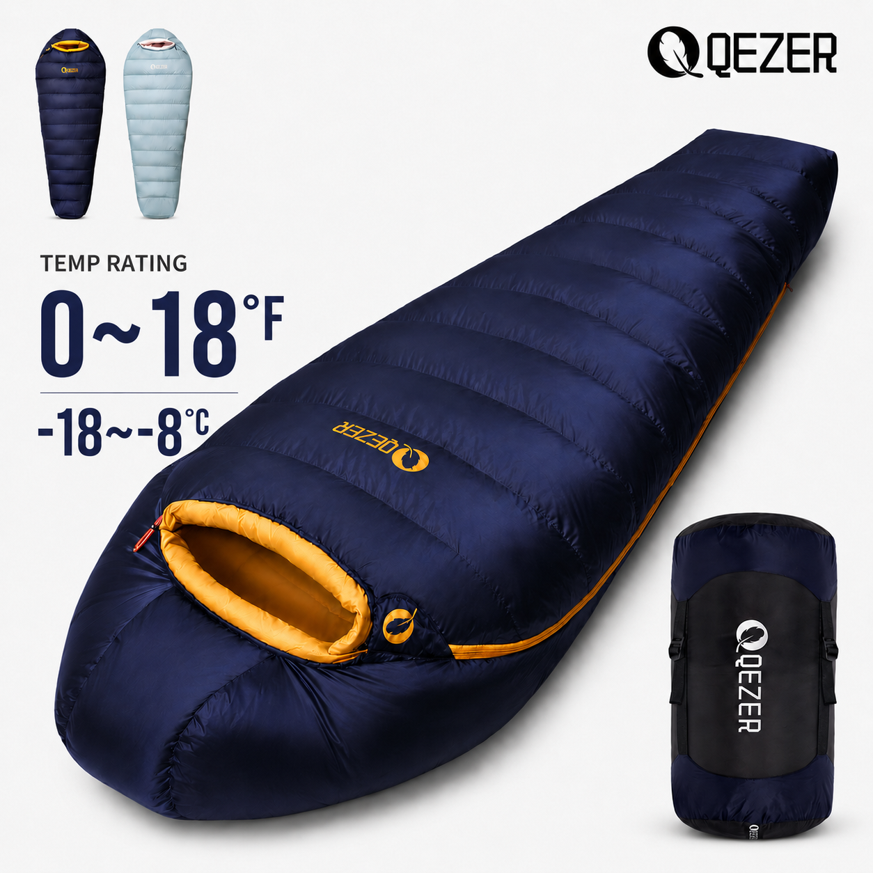 QEZER Graphene Antistatic Mummy Down Sleeping Bag for Winter Camping