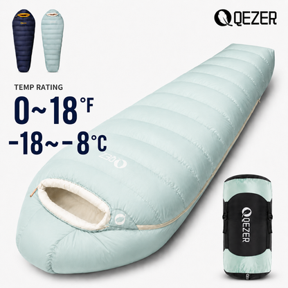 QEZER Graphene Antistatic Mummy Down Sleeping Bag for Winter Camping