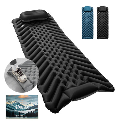 QEZER Ultralight Inflatable Sleeping Pad with Pillow for Camping Backpacking