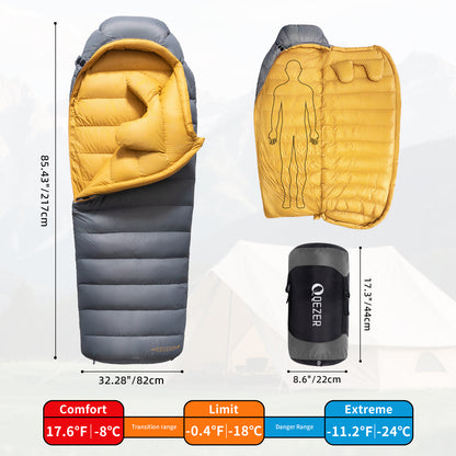 QEZER 620FP Graphene Down Sleeping Bag | Cold Weather Camping Sleeping Bag