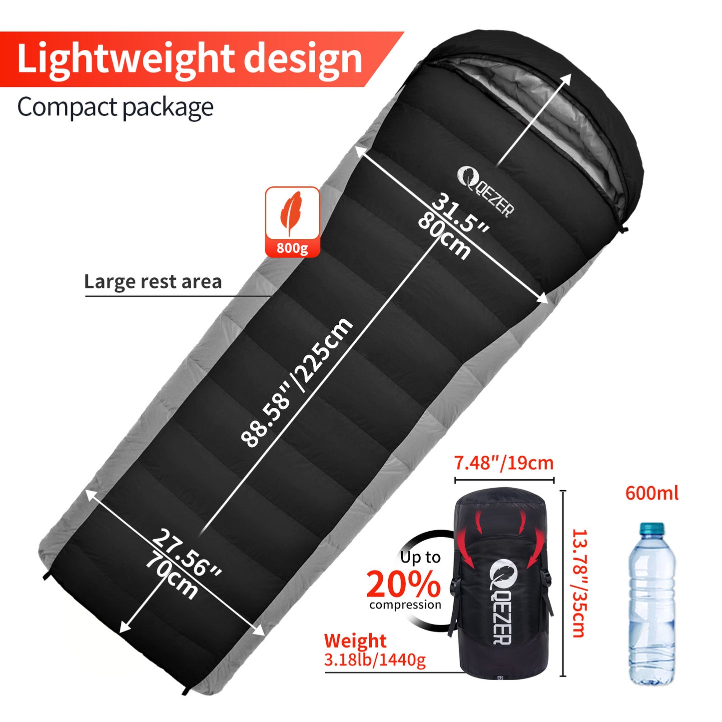 Rectangular Sleeping Bag 7°C to -2°C(QDE-P800)