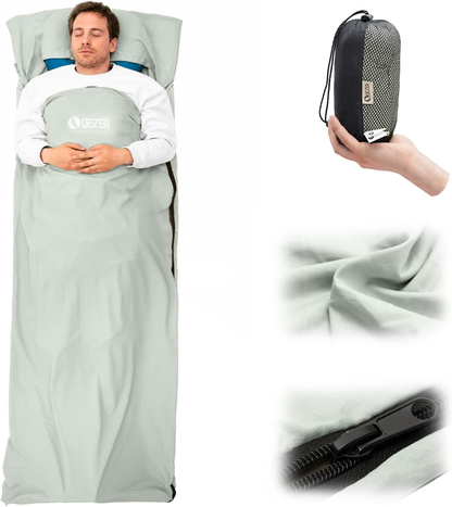 QEZER Ultralight Sleeping Bag Liner | Travel Sleep Sack for Camping &amp; Backpacking