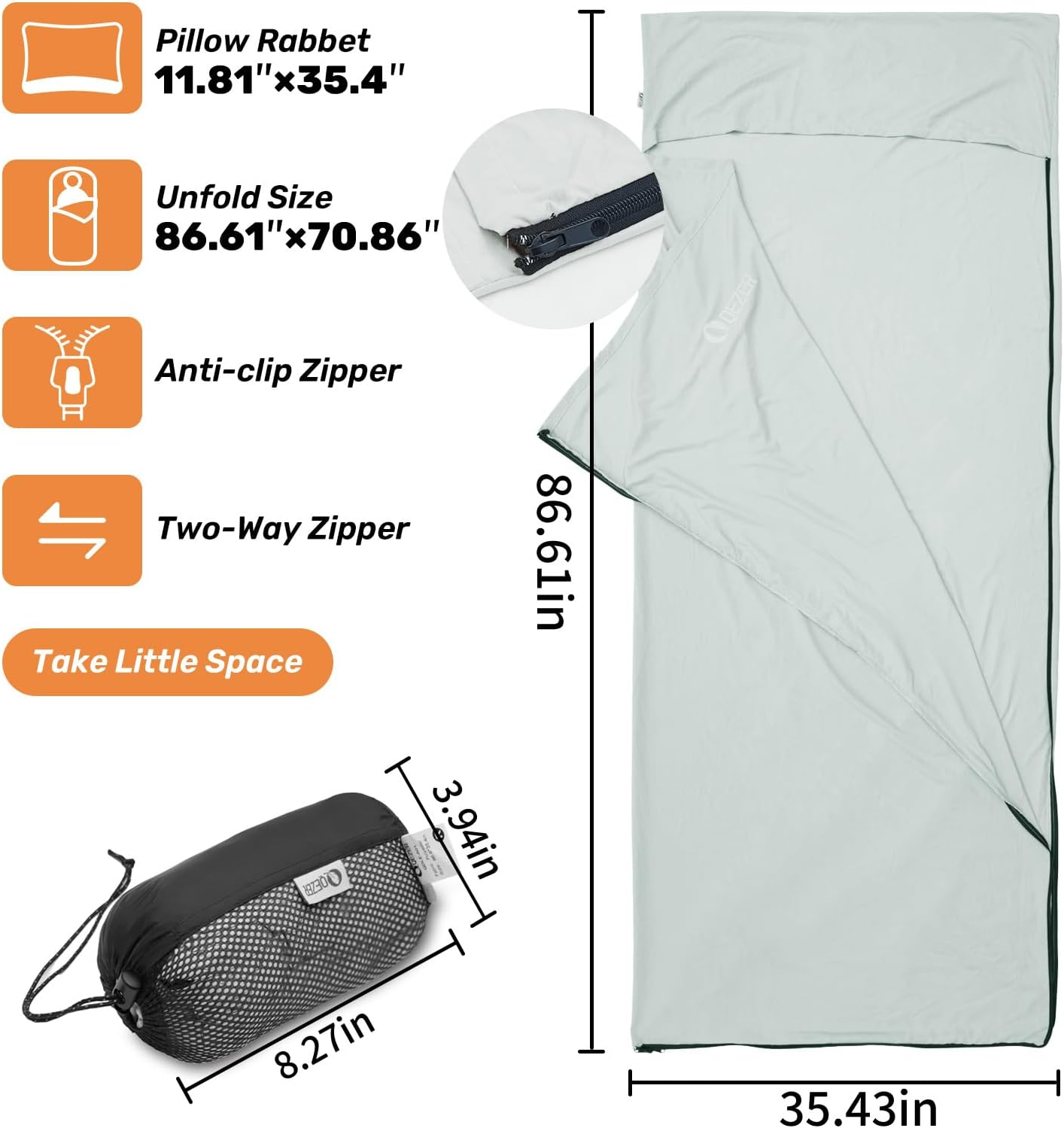 QEZER Ultralight Sleeping Bag Liner | Travel Sleep Sack for Camping &amp; Backpacking