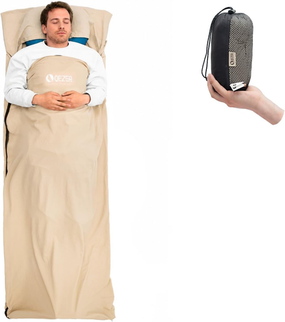 QEZER Ultralight Sleeping Bag Liner | Travel Sleep Sack for Camping &amp; Backpacking