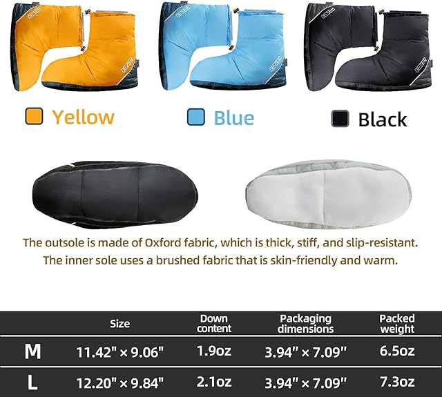 QEZER Down Booties | Warm Camping Foot Warmers for Men and Women
