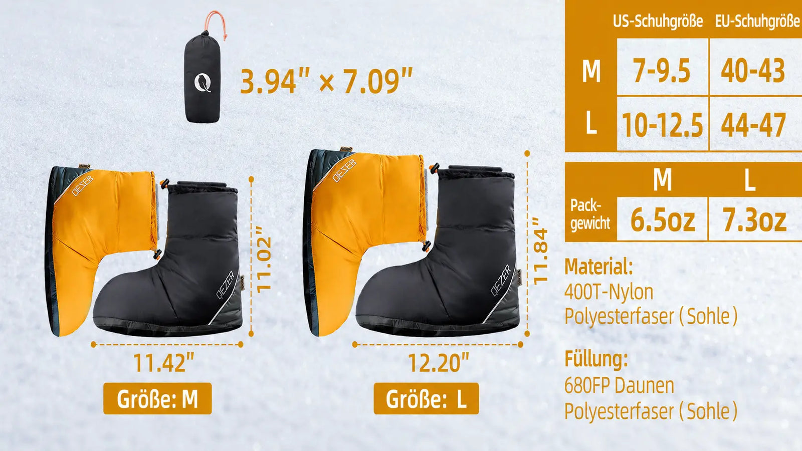QEZER Daunenstiefel | Warme Camping-Fußwärmer für Herren und Damen