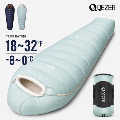 QEZER Graphene Antistatic Mummy Down Sleeping Bag for Winter Camping