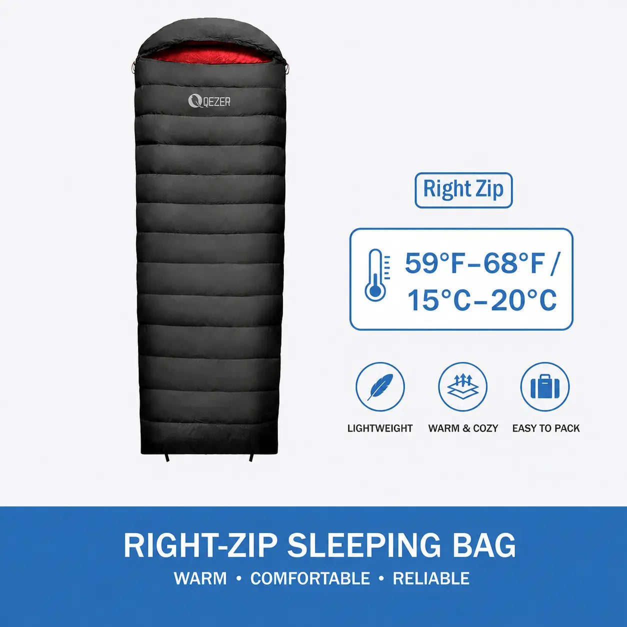 QEZER Rectangular Down Sleeping Bag | Multi-Temperature Camping Backpacking Sleeping Bag