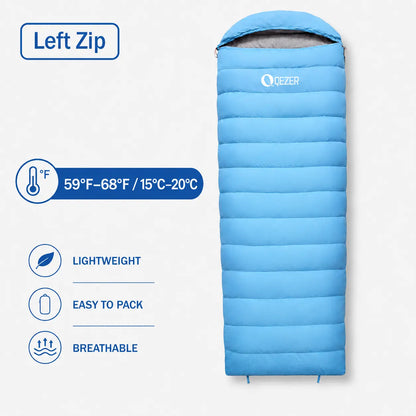 QEZER Rectangular Down Sleeping Bag | Multi-Temperature Camping Backpacking Sleeping Bag