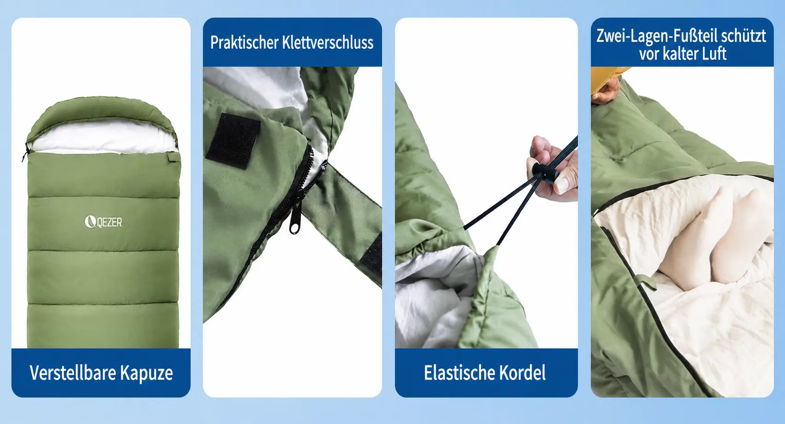 QEZER 3-Season Lightweight Sleeping Bag | Machine Washable Camping Sleeping Bag Detailbild 3
