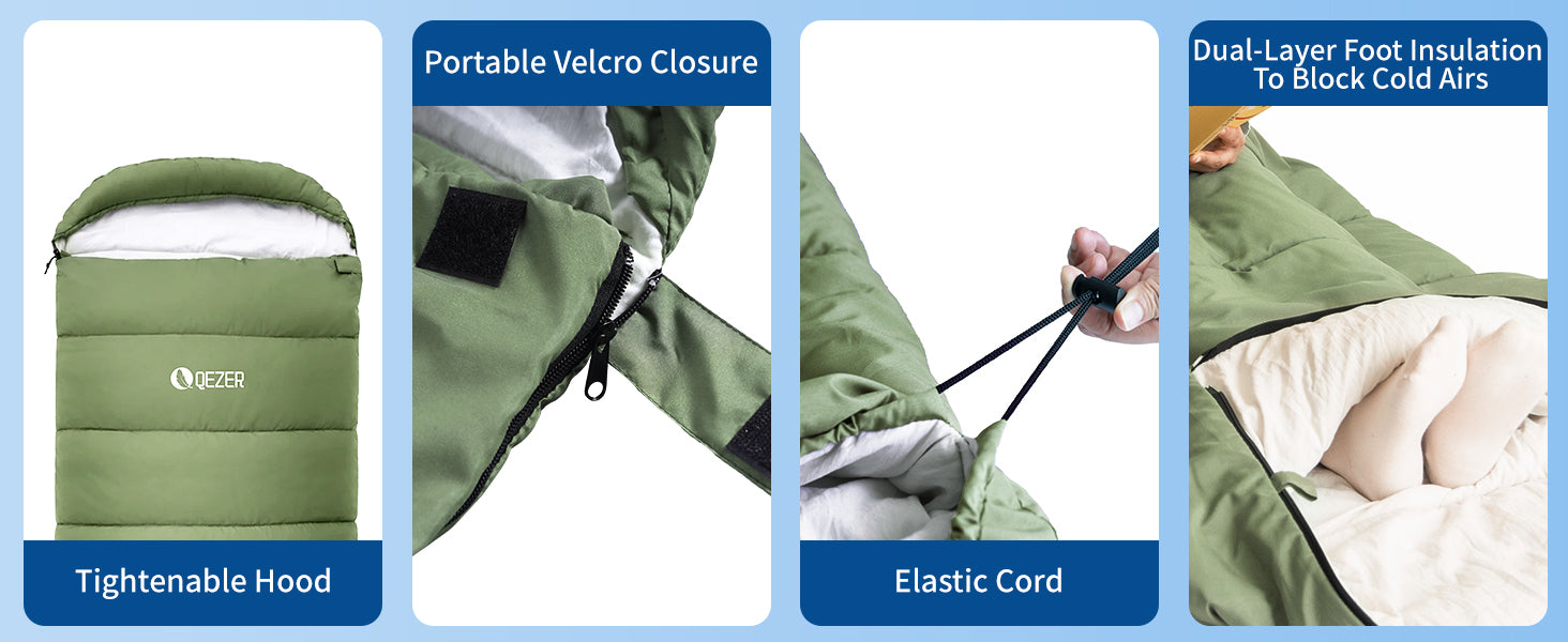 QEZER 3-Season Lightweight Sleeping Bag | Machine Washable Camping Sleeping Bag detail image 3