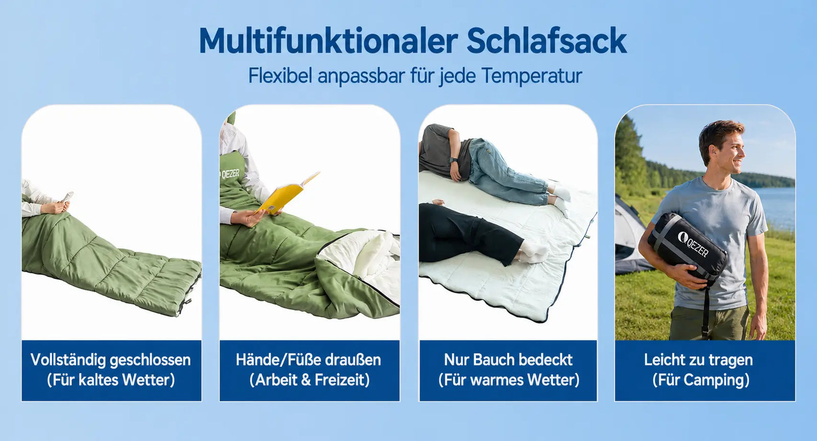 QEZER 3-Season Lightweight Sleeping Bag | Machine Washable Camping Sleeping Bag Detailbild 2