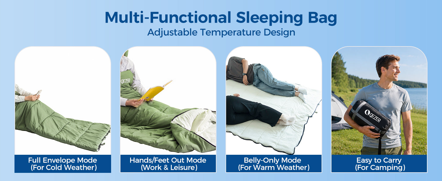QEZER 3-Season Lightweight Sleeping Bag | Machine Washable Camping Sleeping Bag detail image 4