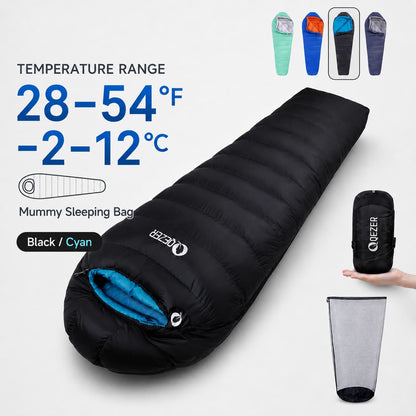 QEZER 600FP Mummy Down Sleeping Bag for Outdoor Camping & Backpacking