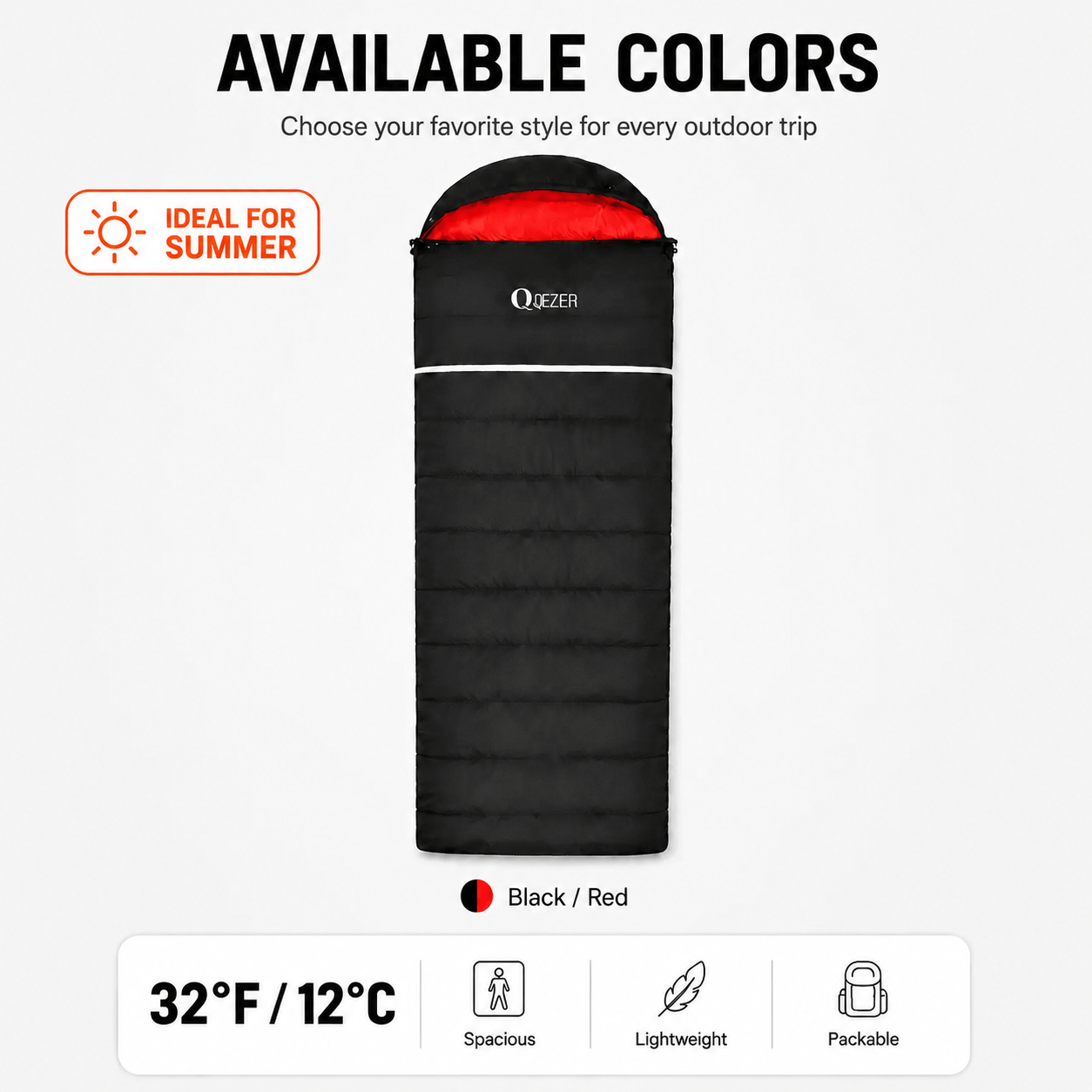 QEZER Rectangular Down Sleeping Bag for Camping & Travel