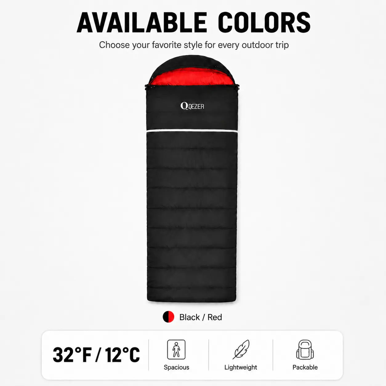 QEZER Rectangular Down Sleeping Bag | Multi-Temperature Camping Backpacking Sleeping Bag