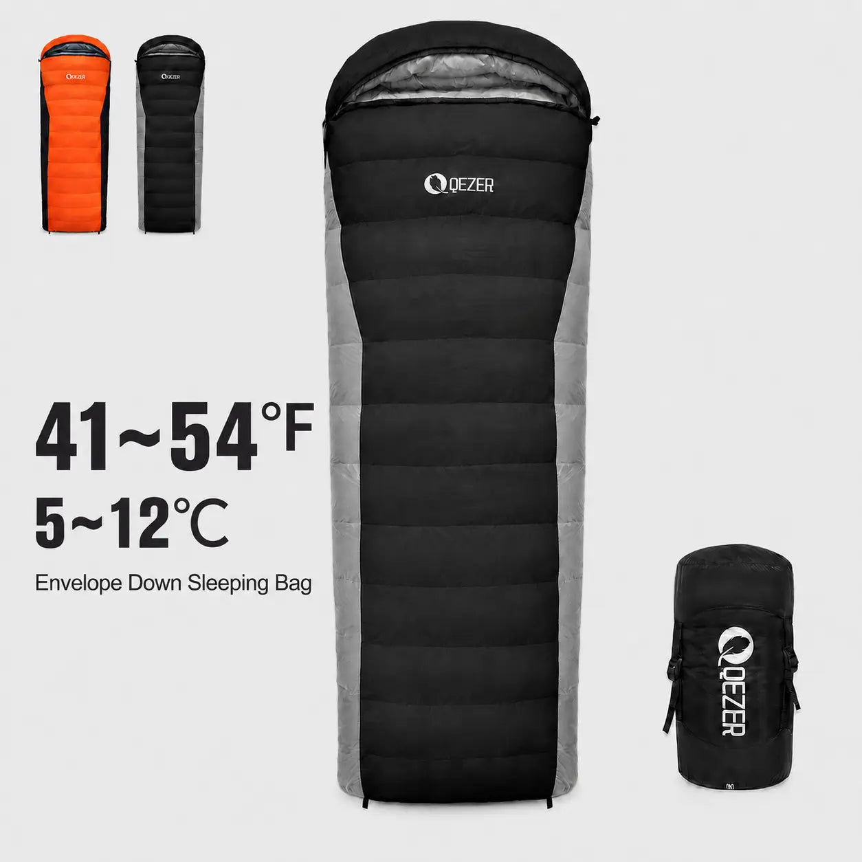 QEZER 2-in-1 Rectangular Down Sleeping Bag for Camping