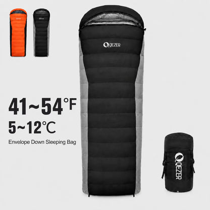 QEZER 2-in-1 Rectangular Down Sleeping Bag for Camping