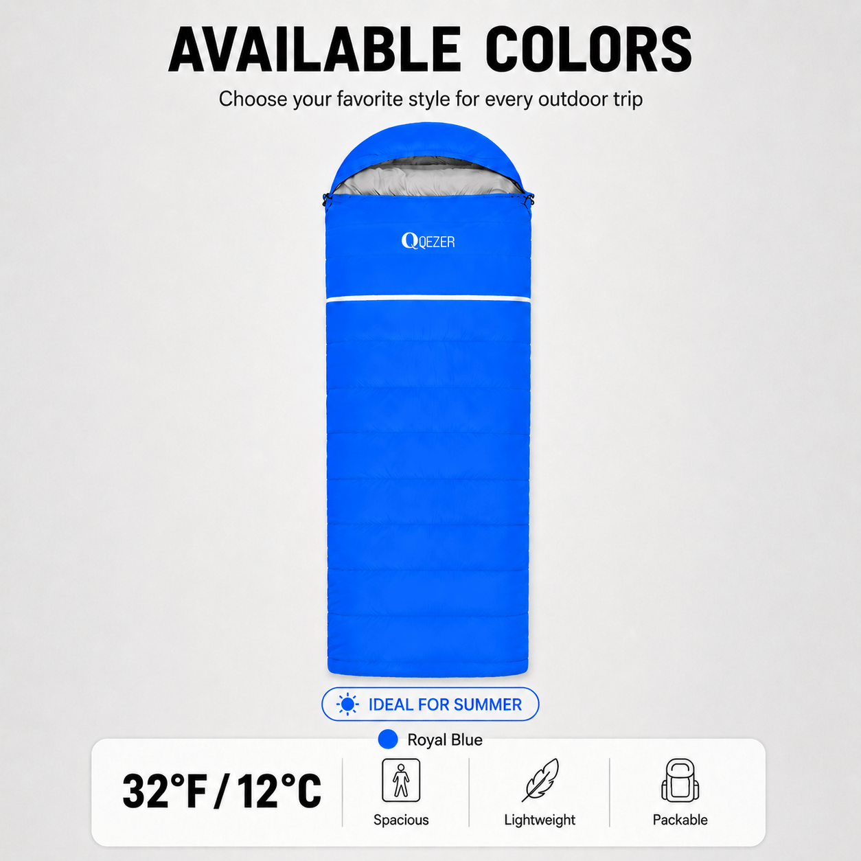 QEZER Rectangular Down Sleeping Bag for Camping & Travel