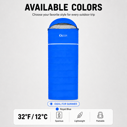 QEZER Rectangular Down Sleeping Bag for Camping & Travel