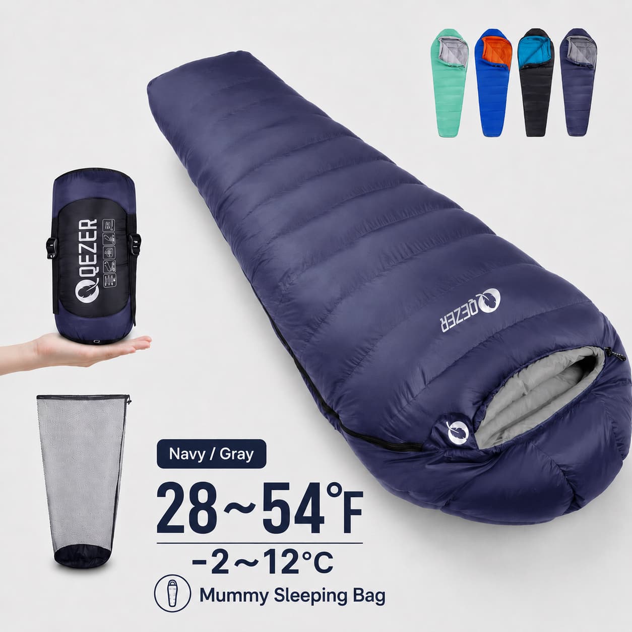 QEZER 600FP Mummy Down Sleeping Bag for Outdoor Camping & Backpacking