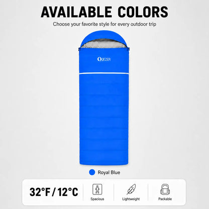 QEZER Rectangular Down Sleeping Bag | Multi-Temperature Camping Backpacking Sleeping Bag