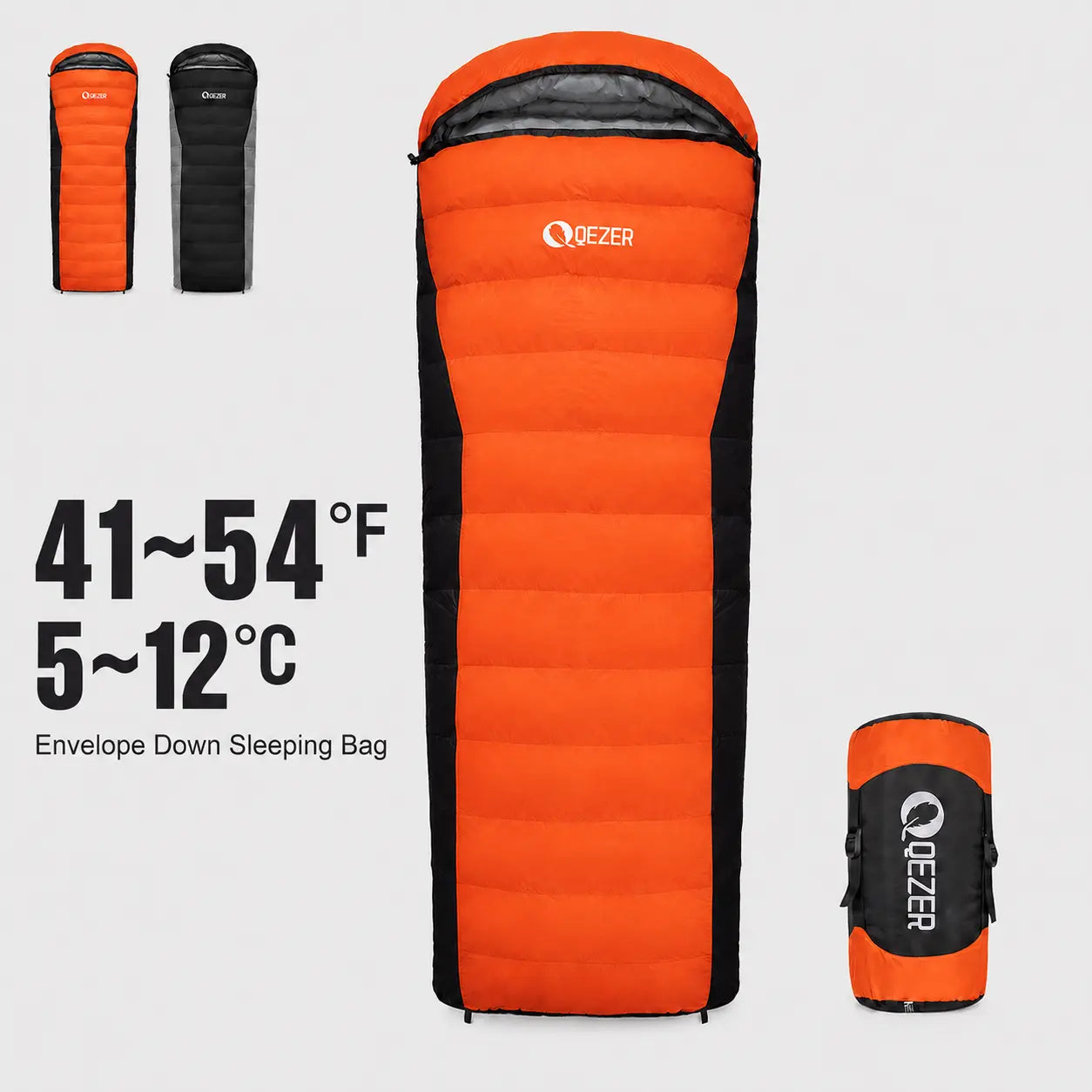 QEZER 2-in-1 Rectangular Down Sleeping Bag for Camping