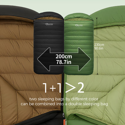 QEZER XL Down Sleeping Bag | Oversized 600FP Duck Down Camping Sleeping Bag