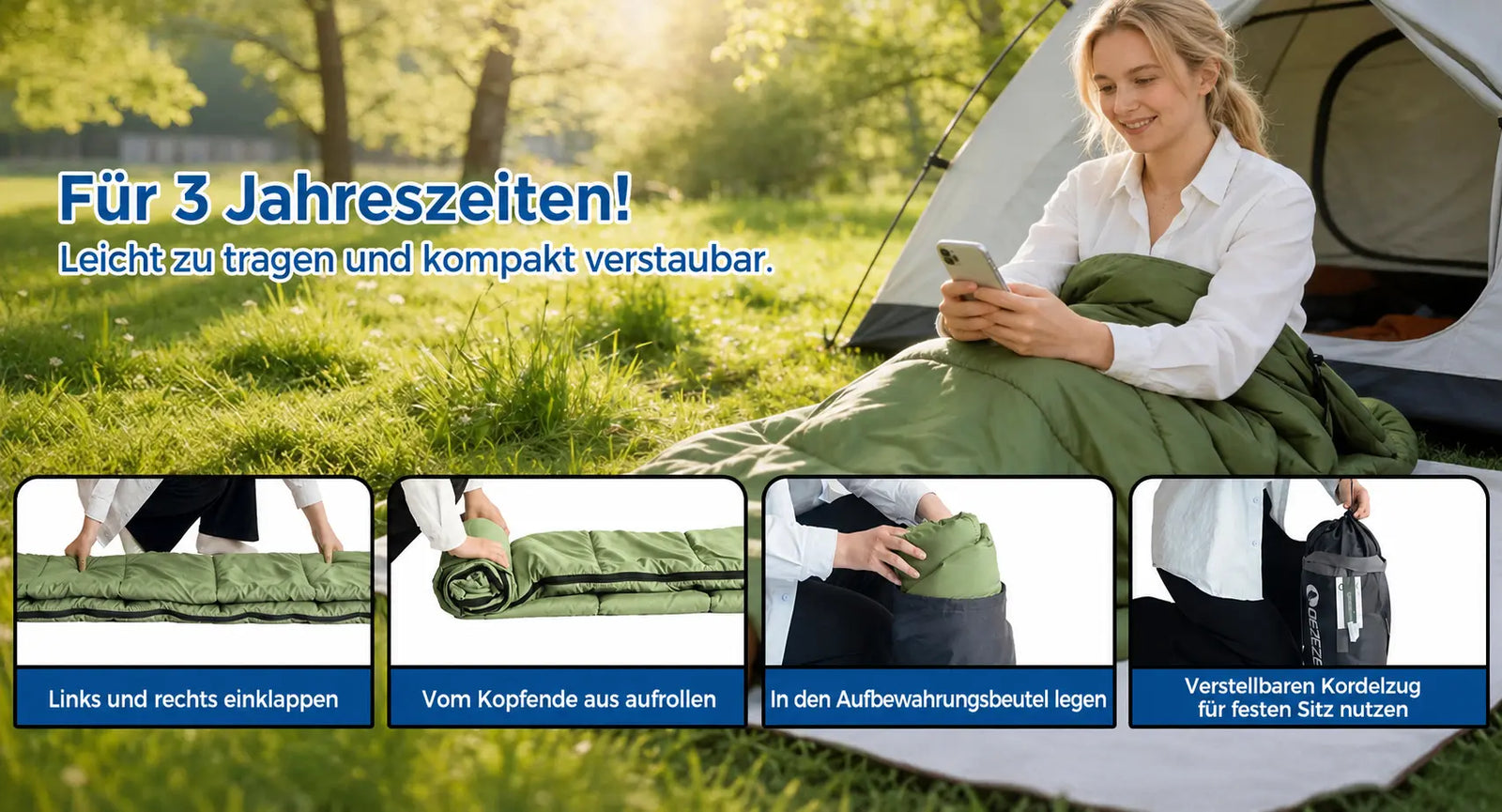 QEZER 3-Season Lightweight Sleeping Bag | Machine Washable Camping Sleeping Bag Detailbild 6