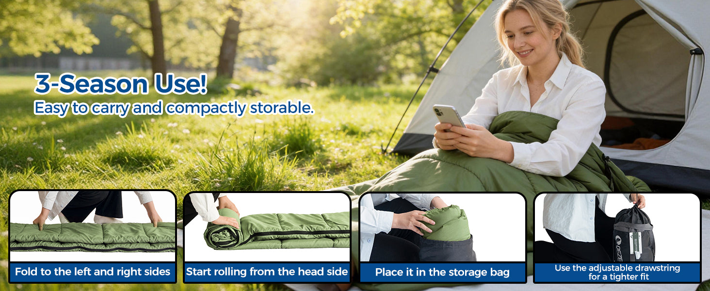 QEZER 3-Season Lightweight Sleeping Bag | Machine Washable Camping Sleeping Bag detail image 6