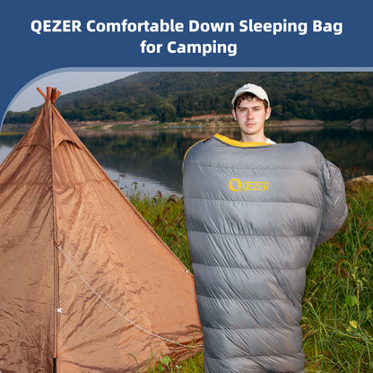 QEZER 620FP Graphene Down Sleeping Bag | Cold Weather Camping Sleeping Bag