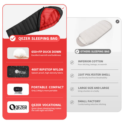 QEZER Winter Down Sleeping Bag 650FP -30℃ (QDM-1800H)