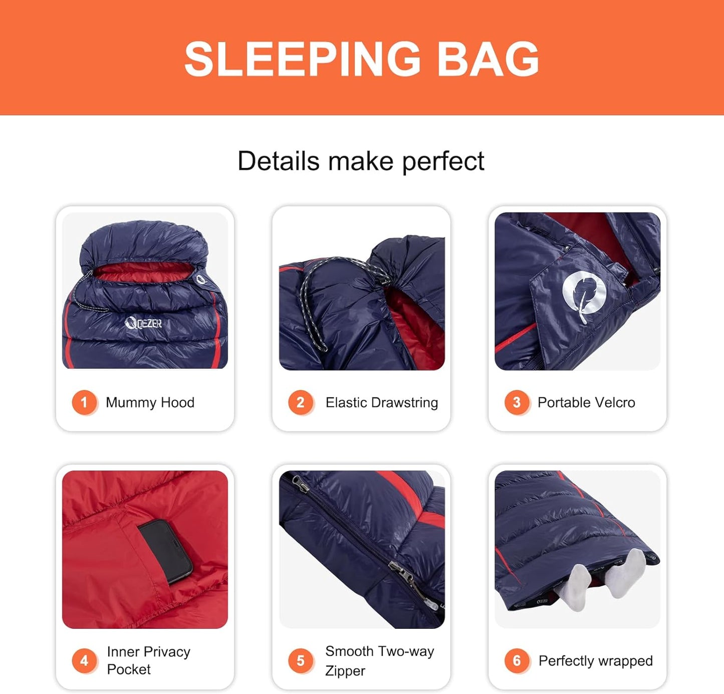 Rectangular Down Sleeping Bag 3 Season (QDE-YD500)