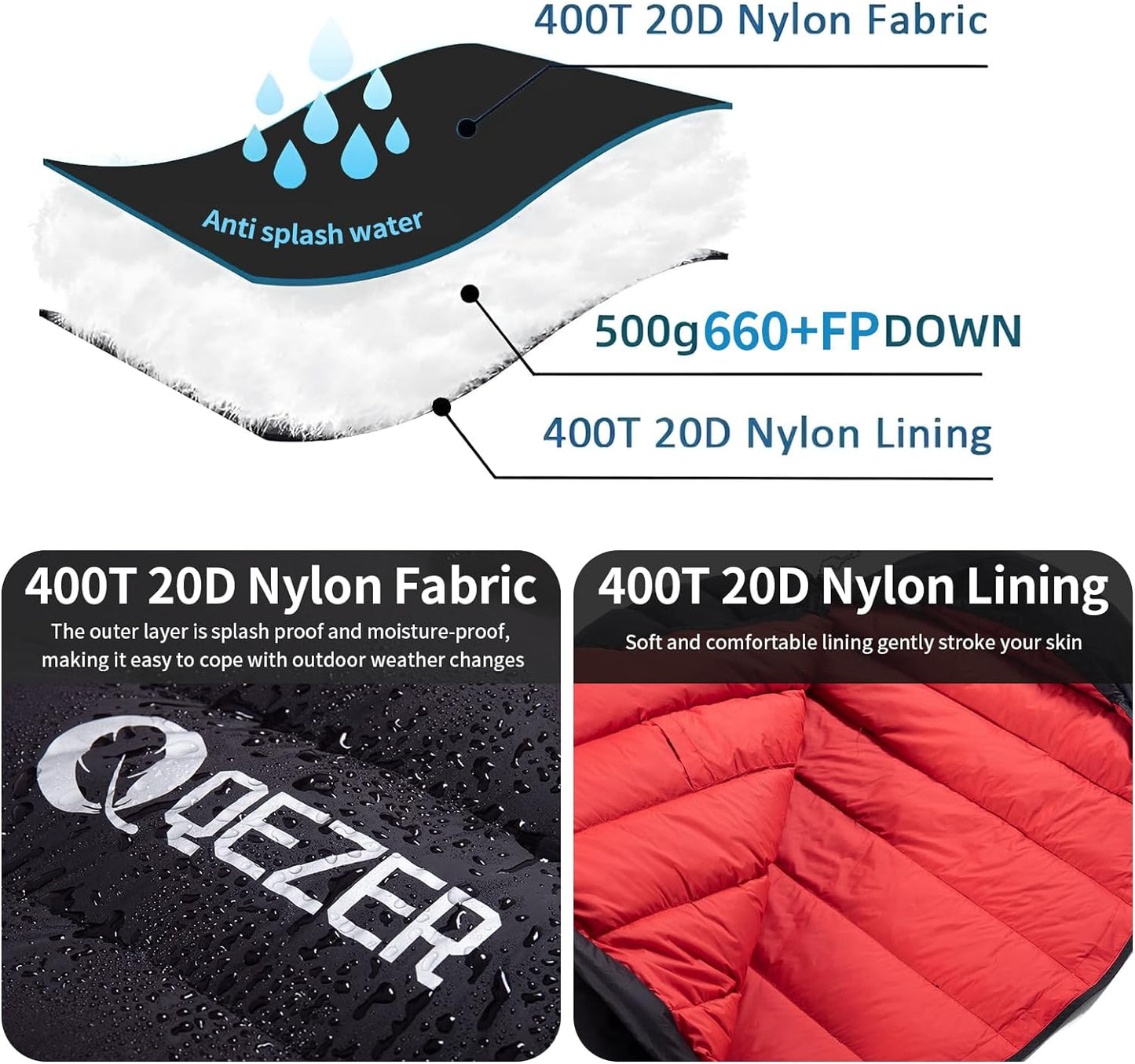QEZER Mumien Daunenschlafsack(QDM-M500H)