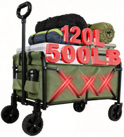 QEZER 120L Collapsible Folding Wagon Cart with All-Terrain Wheels