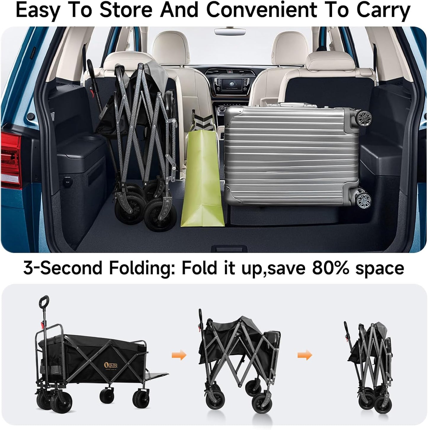 250L Collapsible Folding Wagon with Tailgate & Brake