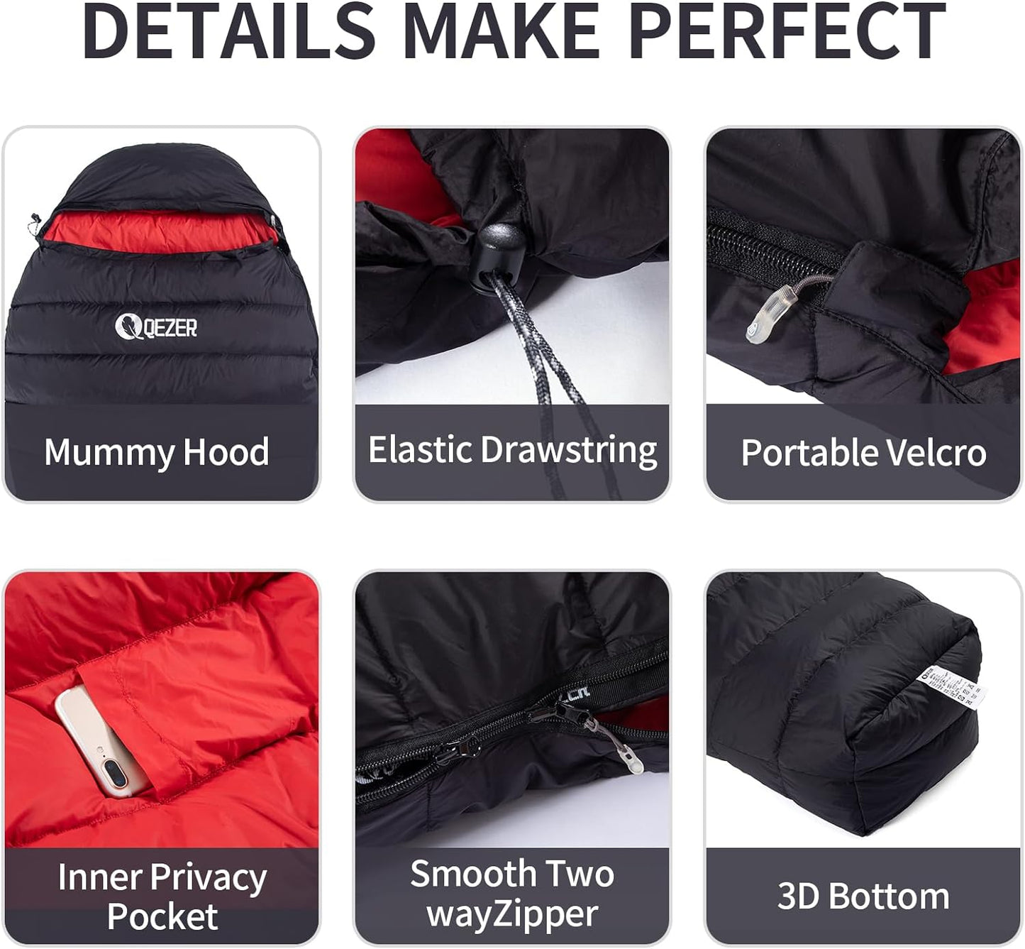 QEZER Mumien Daunenschlafsack(QDM-M500H)