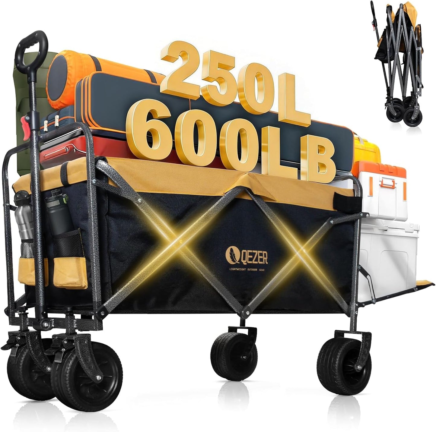 250L Collapsible Folding Wagon with Tailgate & Brake