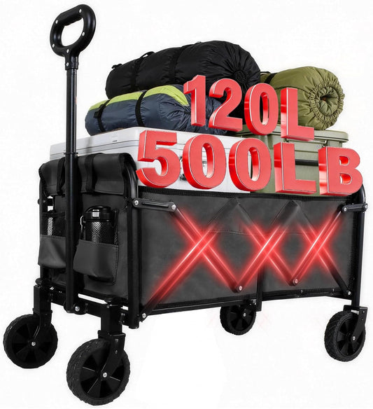 QEZER 120L Collapsible Folding Wagon Cart with All-Terrain Wheels