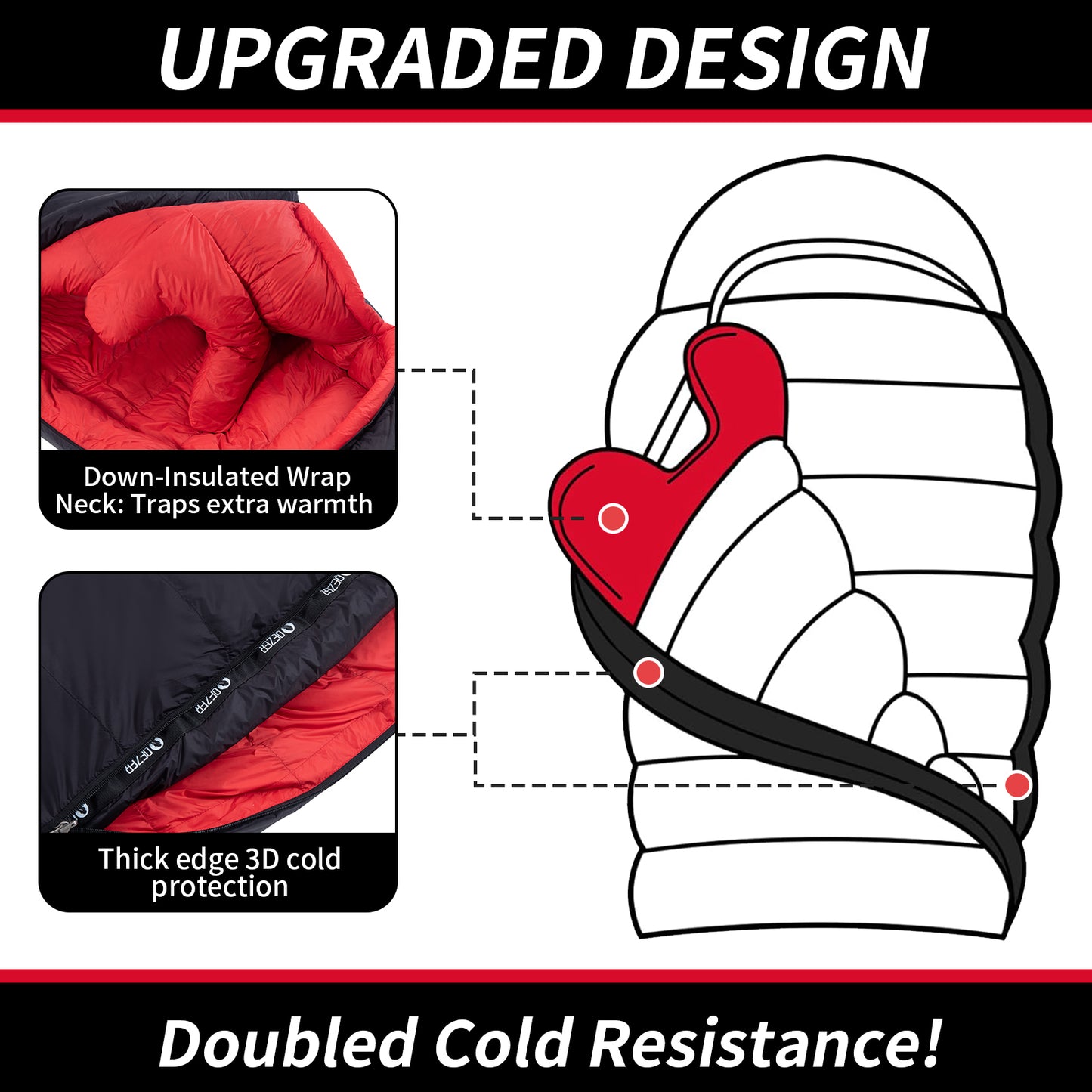 QEZER Winter Down Sleeping Bag 650FP -30℃ (QDM-1800H)