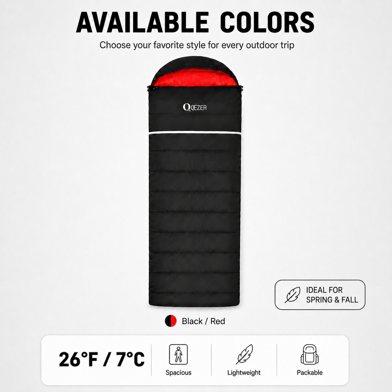 QEZER Rectangular Down Sleeping Bag for Camping & Travel