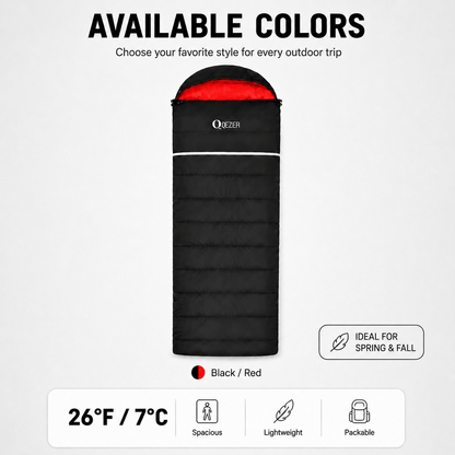 QEZER Rectangular Down Sleeping Bag for Camping & Travel