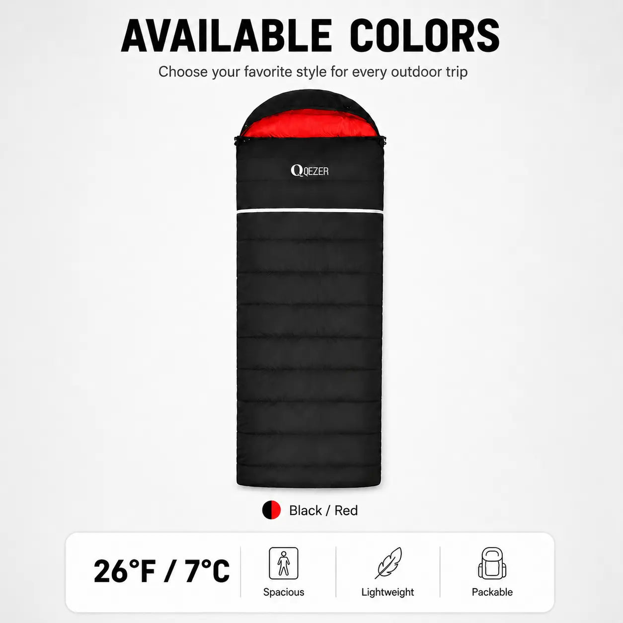QEZER Rectangular Down Sleeping Bag | Multi-Temperature Camping Backpacking Sleeping Bag