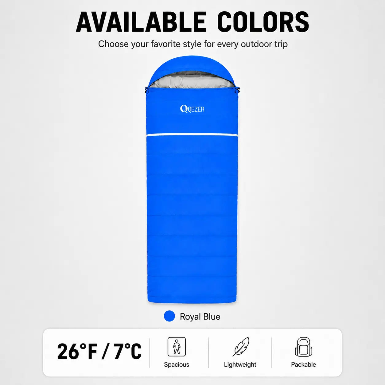 QEZER Rectangular Down Sleeping Bag | Multi-Temperature Camping Backpacking Sleeping Bag