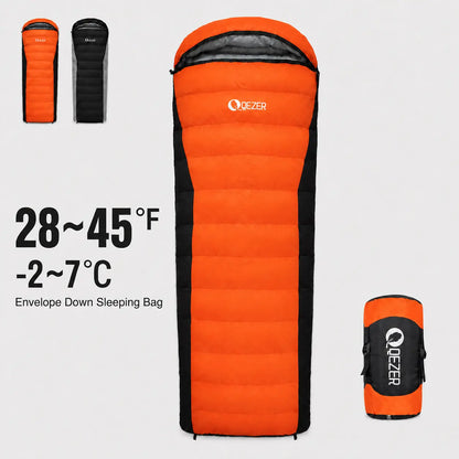 QEZER 2-in-1 Rectangular Down Sleeping Bag for Camping