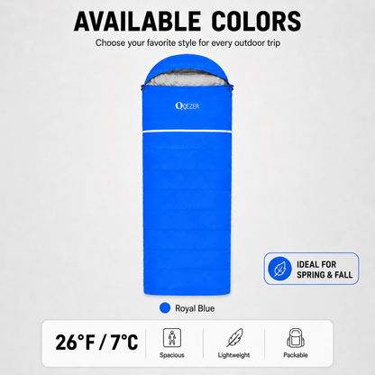 QEZER Rectangular Down Sleeping Bag for Camping & Travel