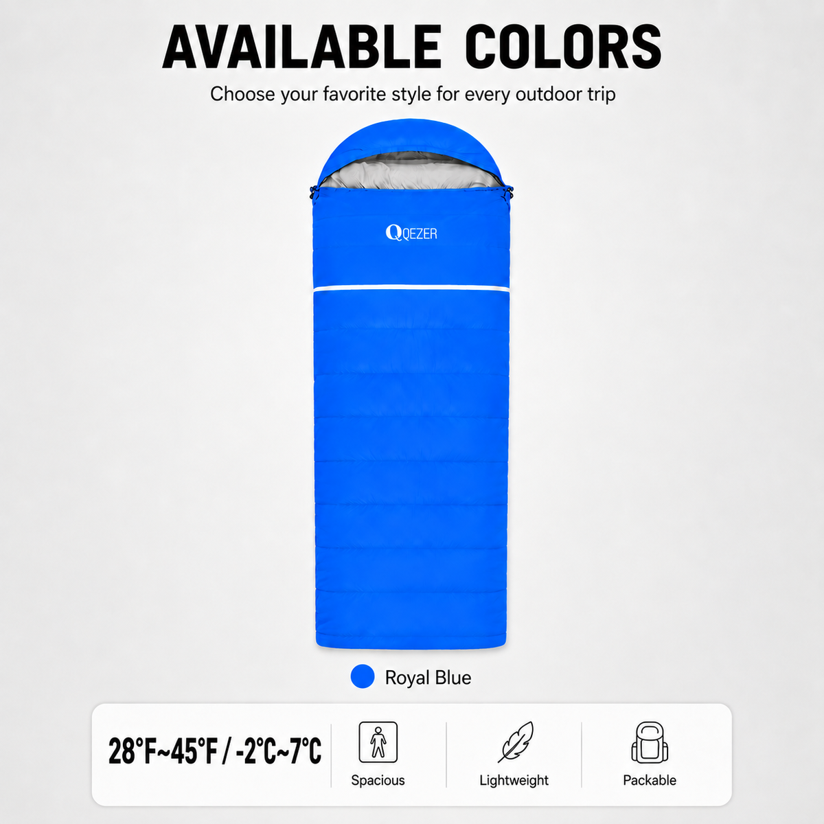 QEZER Rectangular Down Sleeping Bag for Camping & Travel