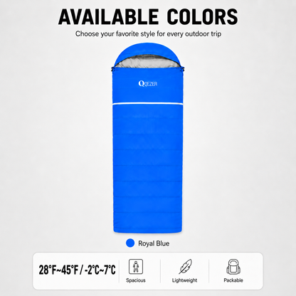 QEZER Rectangular Down Sleeping Bag for Camping & Travel